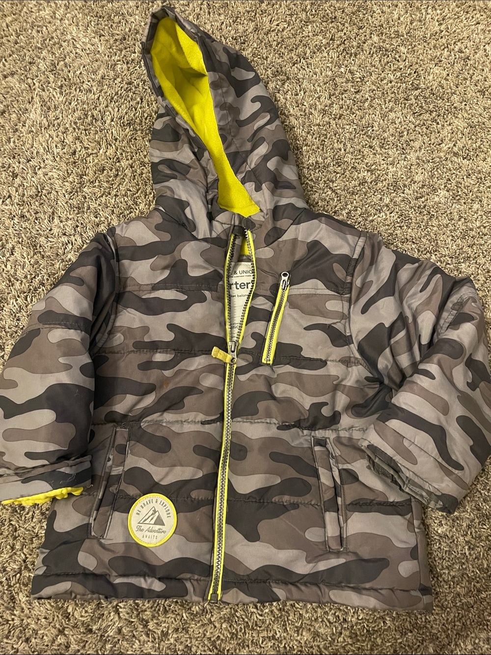 Carter's Boys' Camouflage Puffer Jacket with Yellow Lining 4 T